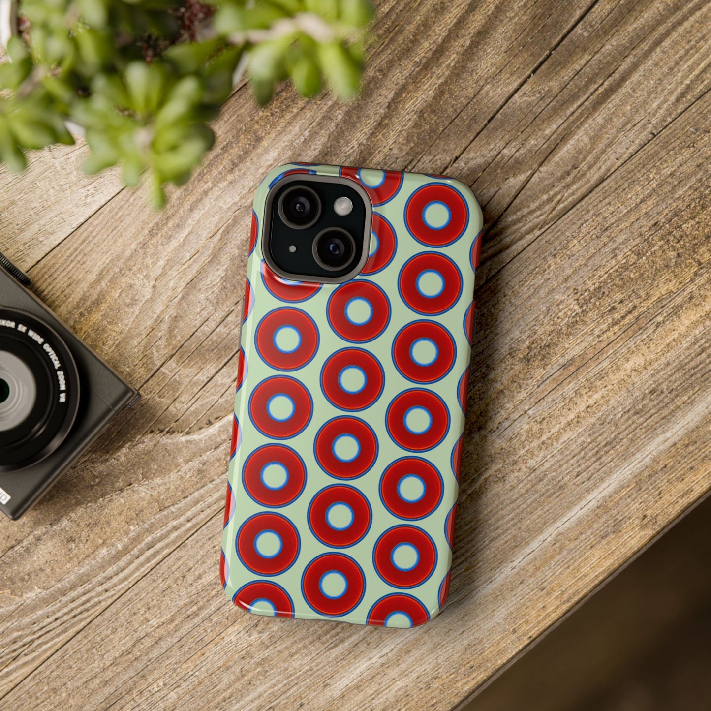 Magnetic Tough Donut Case - red vivid donut print w/seafoam green background