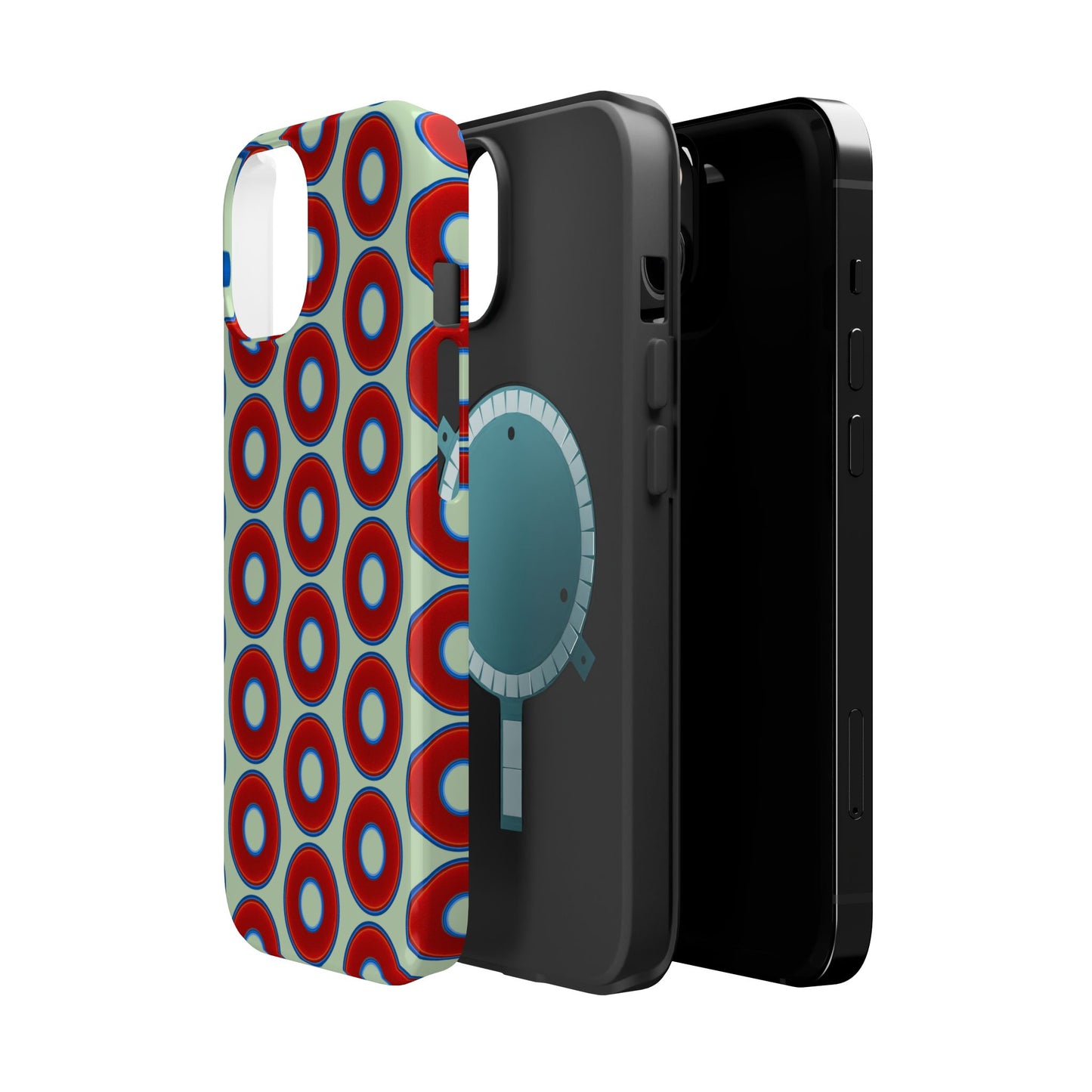 Magnetic Tough Donut Case - red vivid donut print w/seafoam green background