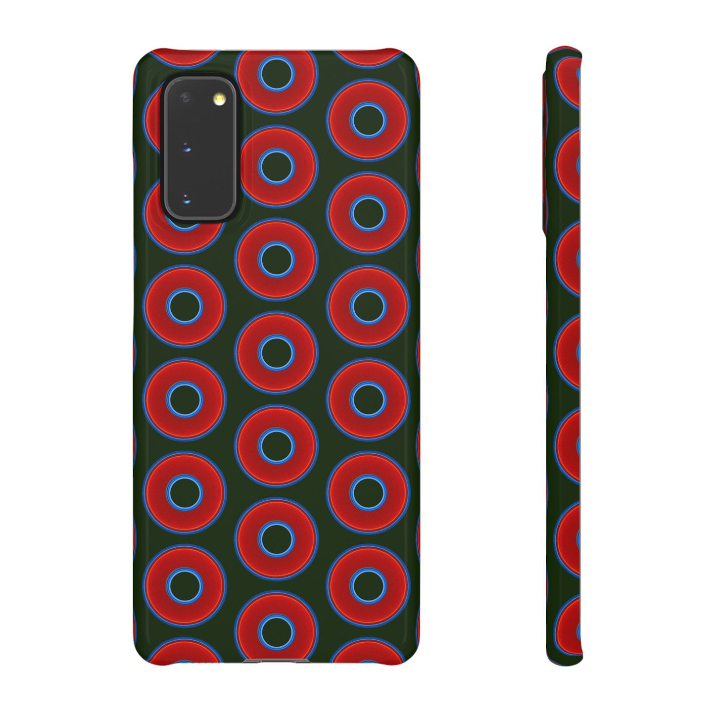 Lumpy Donut Snap Case - red vivid donut print w/deep forest green background