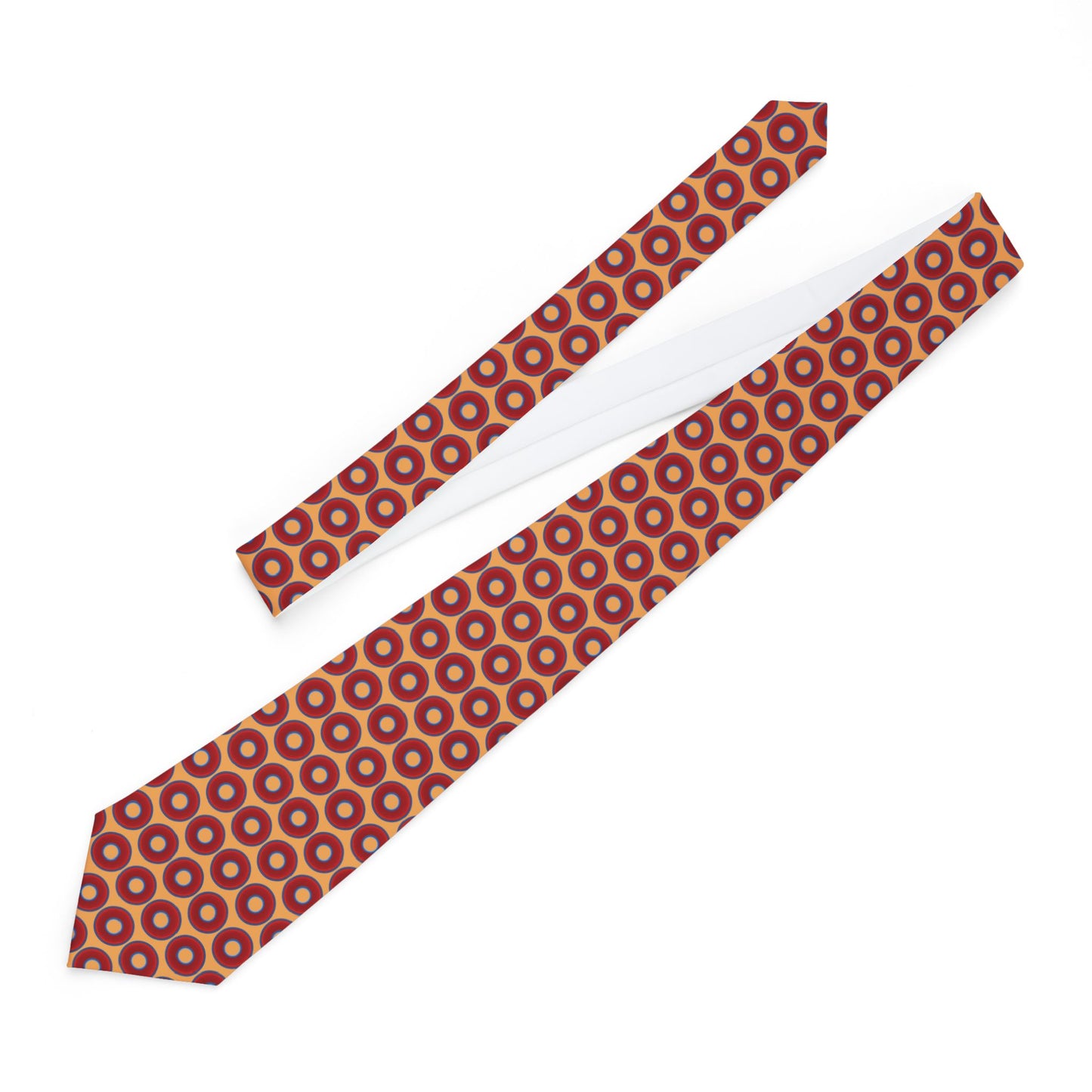 The Lumpy Necktie - vivid red donut print w/creamsicle orange background