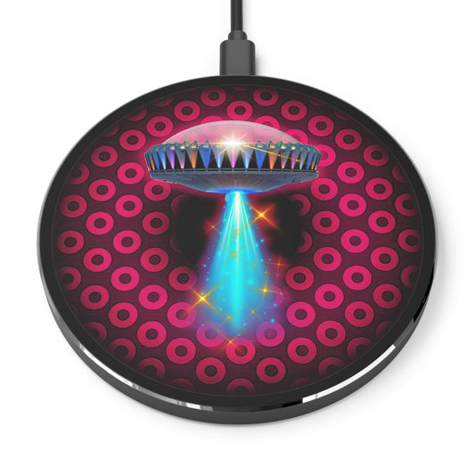 The Flow - Wireless Lumpy Donut Chargers - "They Have Wireless Charging on the Mothership Now" - paradoxical burgundy/red donut w/black background - variant 2