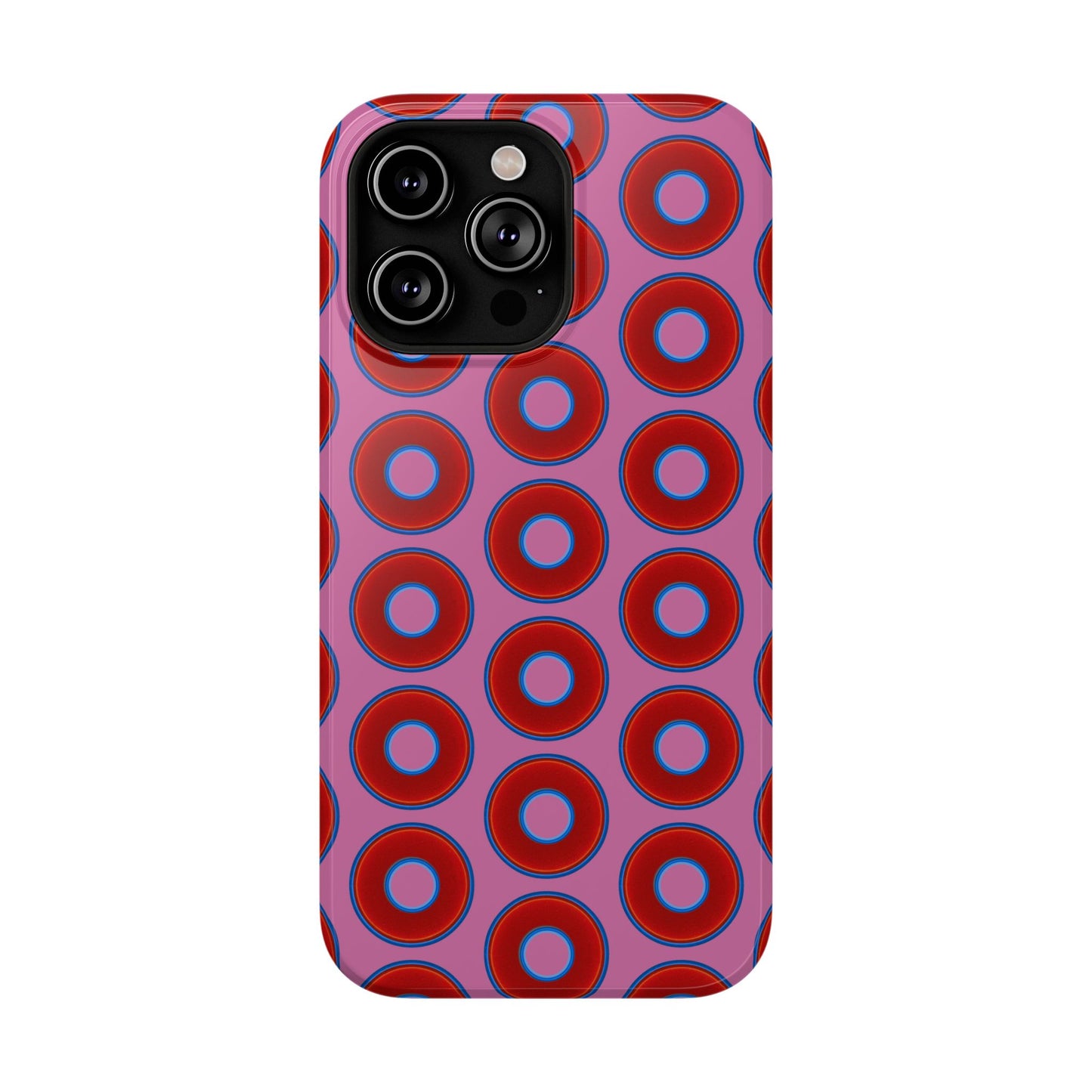 Impact-Resistant Lumpy Donut Case - red vivid donut print w/pink background