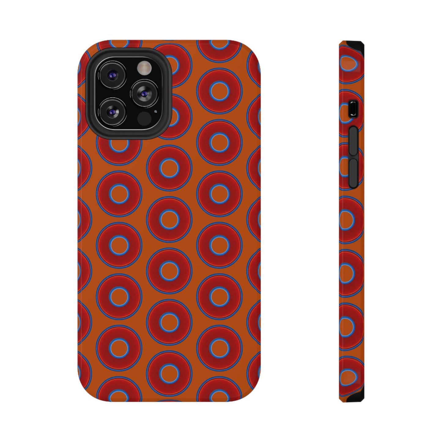 Impact-Resistant Lumpy Donut Case - red vivid donut print w/dark orange background