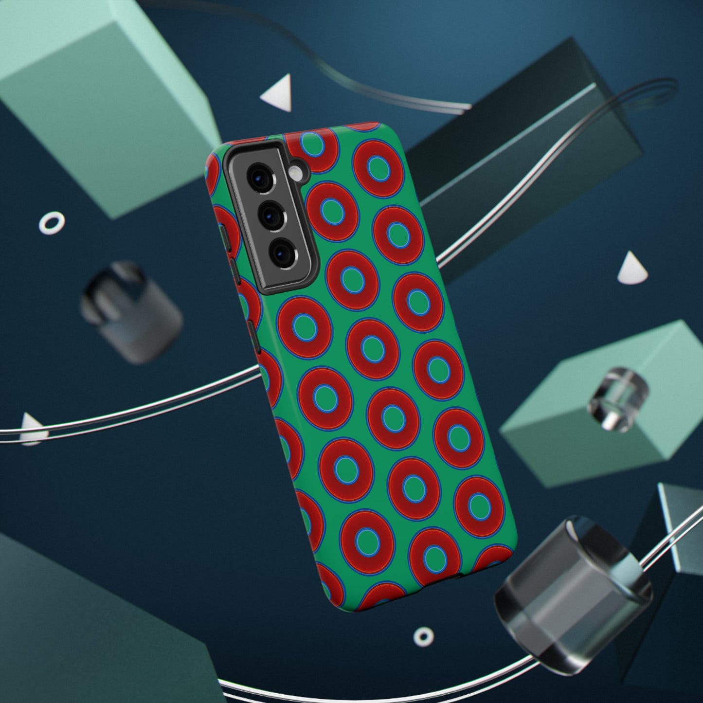 Impact-Resistant Lumpy Donut Case - red vivid donut print w/jade green background