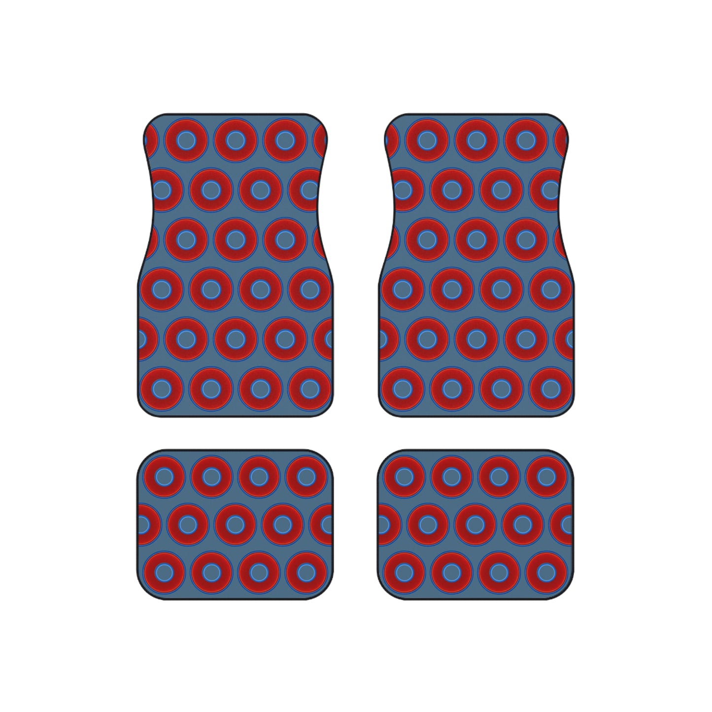 Contacted Car Mats - vivid donut print w/steel blue background