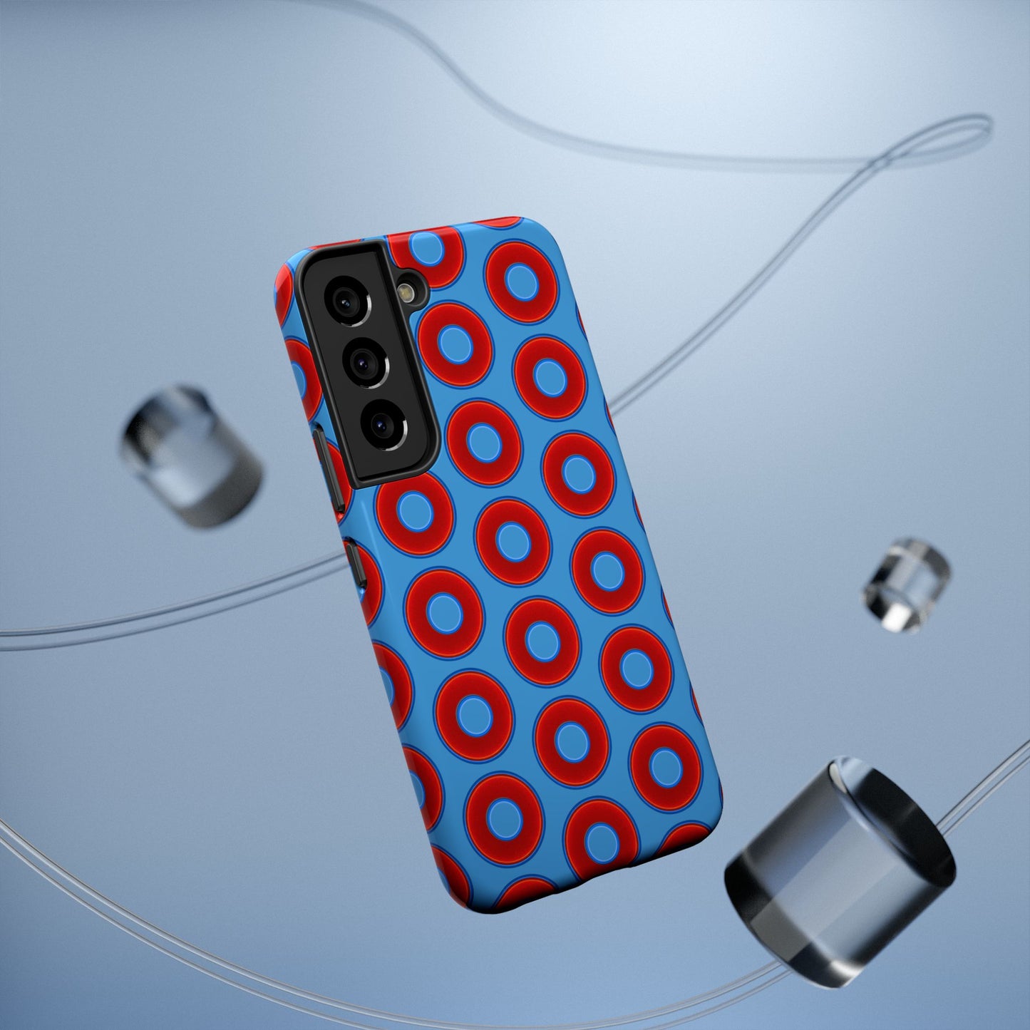 Impact-Resistant Lumpy Donut Case - red vivid donut print w/light steel blue background