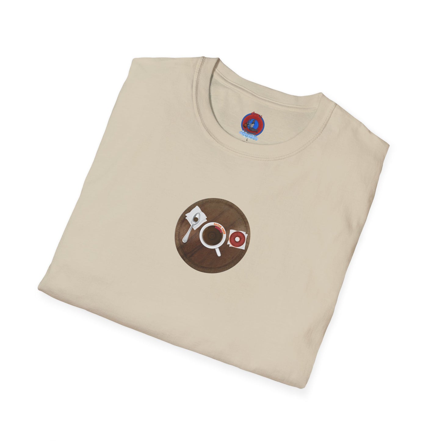 Coffee Traders Tee - Unisex Soft-Style - "Columbia House CDs " - paradoxical donut - variant 1 - coffee front/logo back