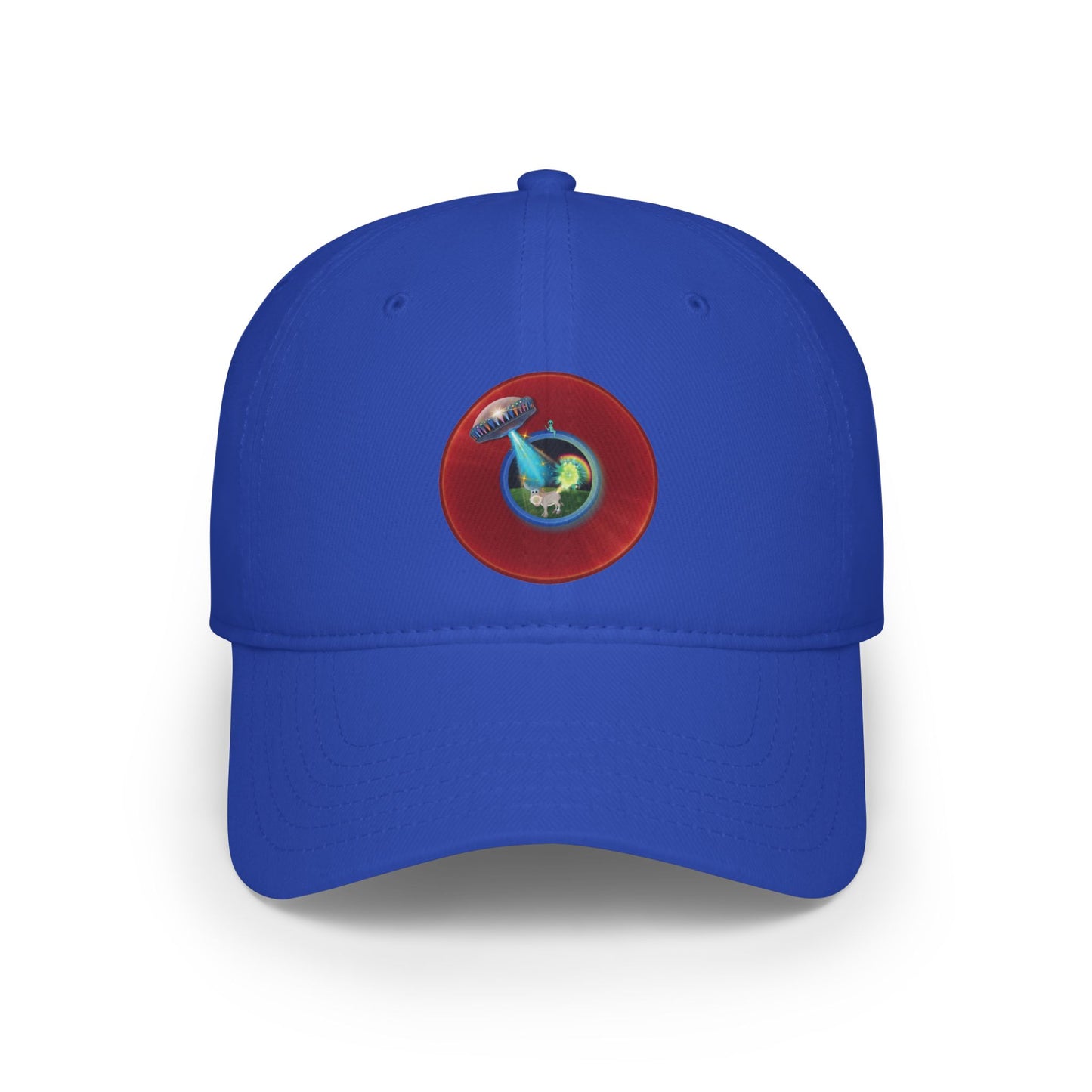 Lumpy Donut Baseball Cap - "Donut Caps? In Tomahawk County?" - variant 1 - vivid red donut w/