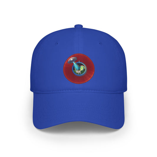 Lumpy Donut Baseball Cap - "Donut Caps? In Tomahawk County?" - variant 1 - vivid red donut w/