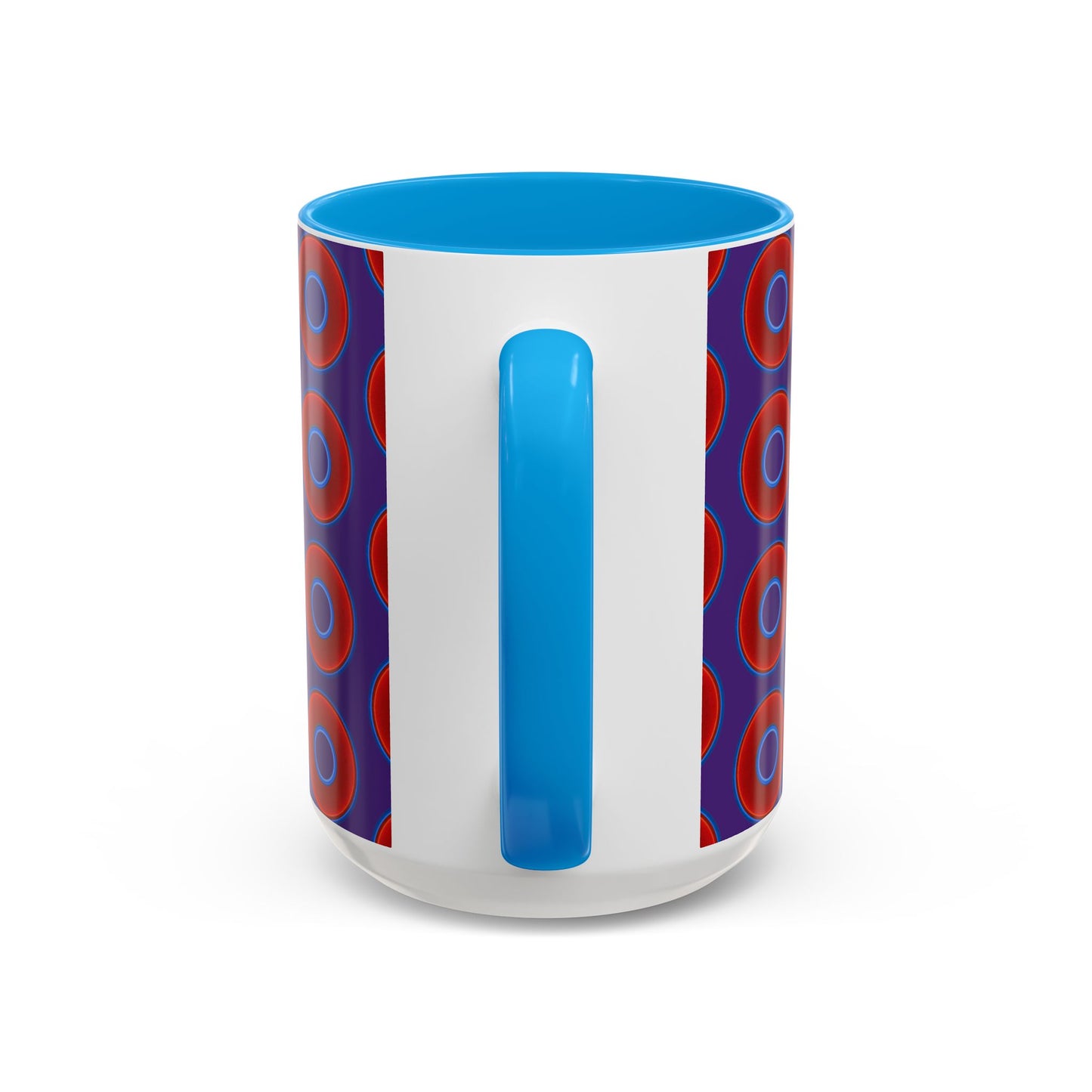 Lump's Grumpy Coffee Mug - vivid red donuts w/purple background