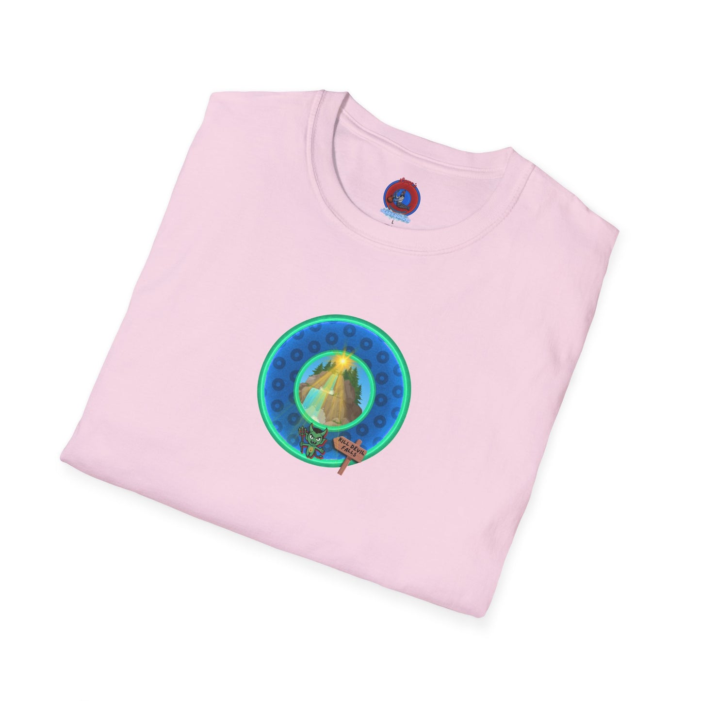 Classic Donut Tee - Unisex Soft-Style - "Devil's Drowning Donuts" - blue/green paradox donut