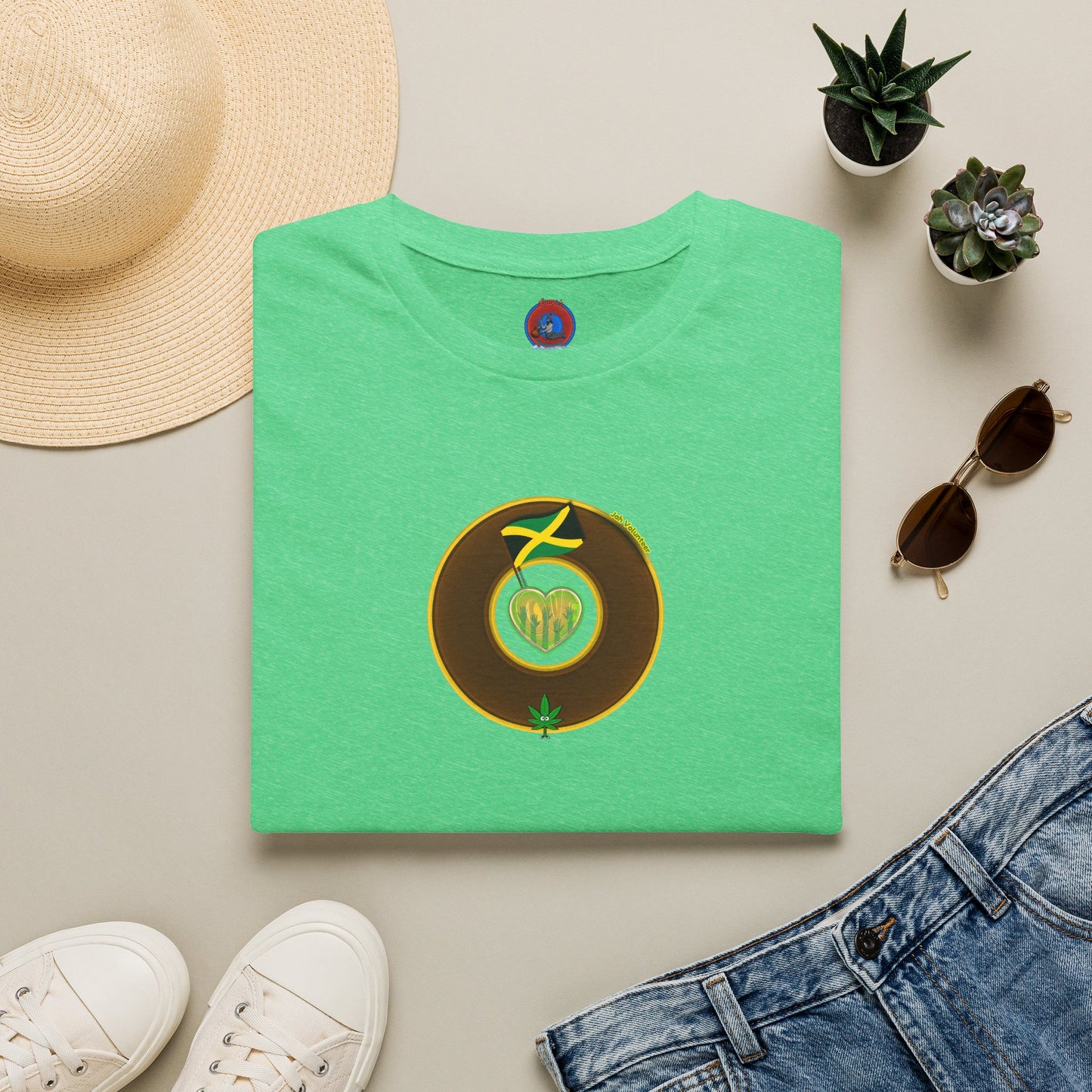 Classic Donut Tee - Unisex Soft-Style - "Jah Volunteers Protect Jah Love... and donuts!" - vivid brown/gold donut