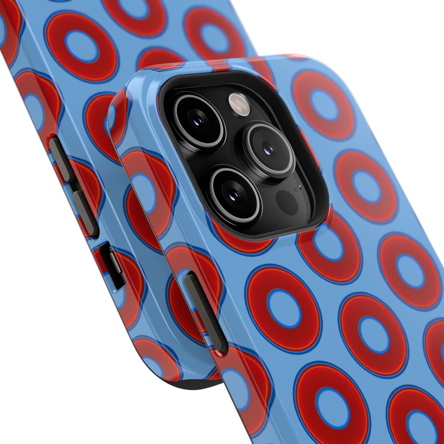 Impact-Resistant Lumpy Donut Case - red vivid donut print w/light blue background