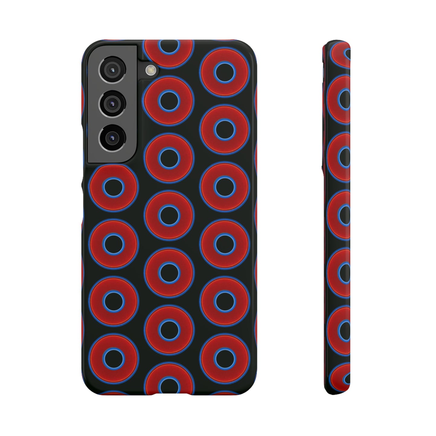 Lumpy Donut Snap Case - red vivid donut print w/midnight moss green background