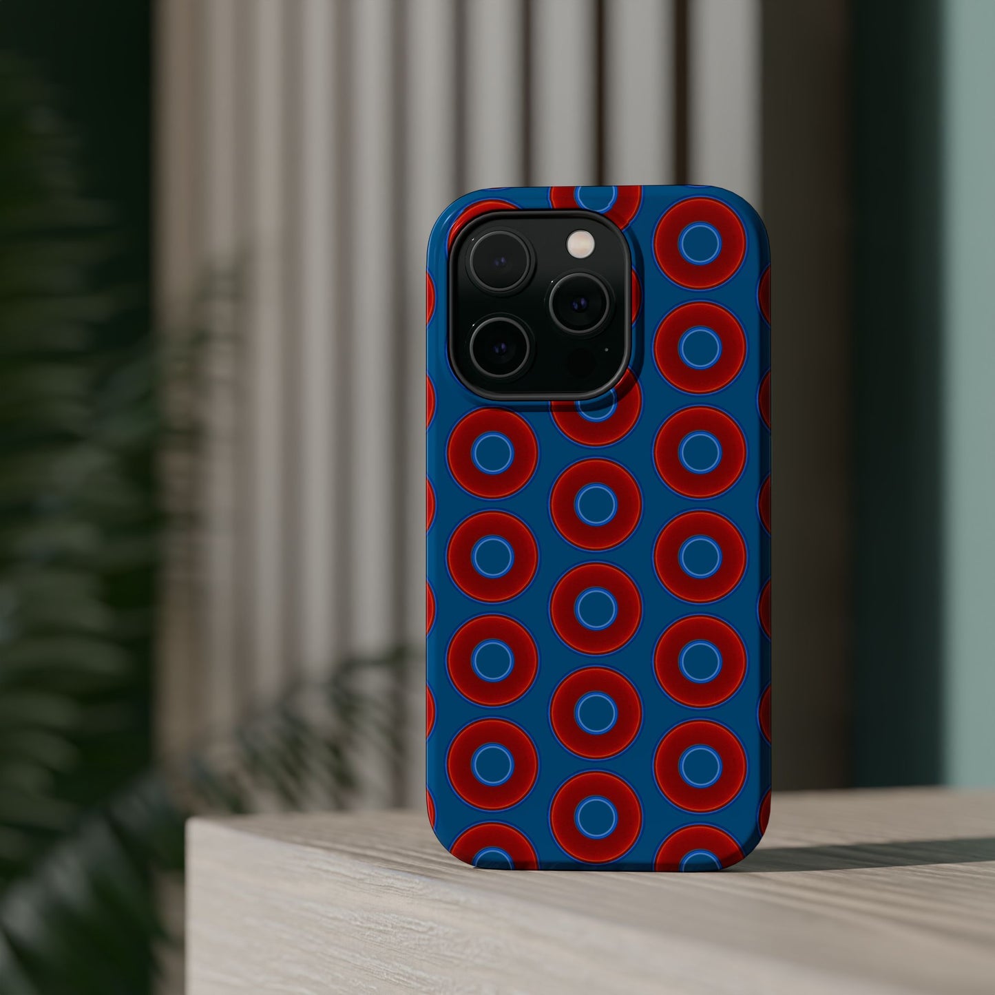 Magnetic Tough Donut Case - red vivid donut print w/wavy navy blue background