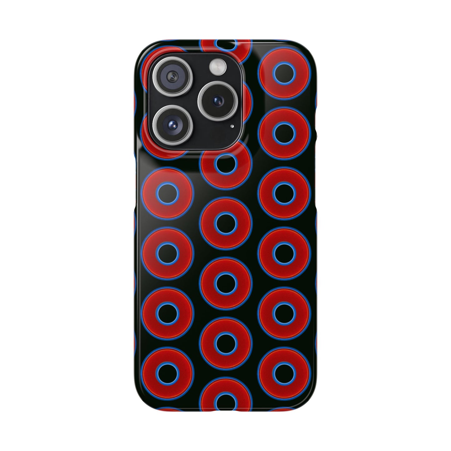 Lumpy Donut Snap Case - red vivid donut print w/midnight moss green background
