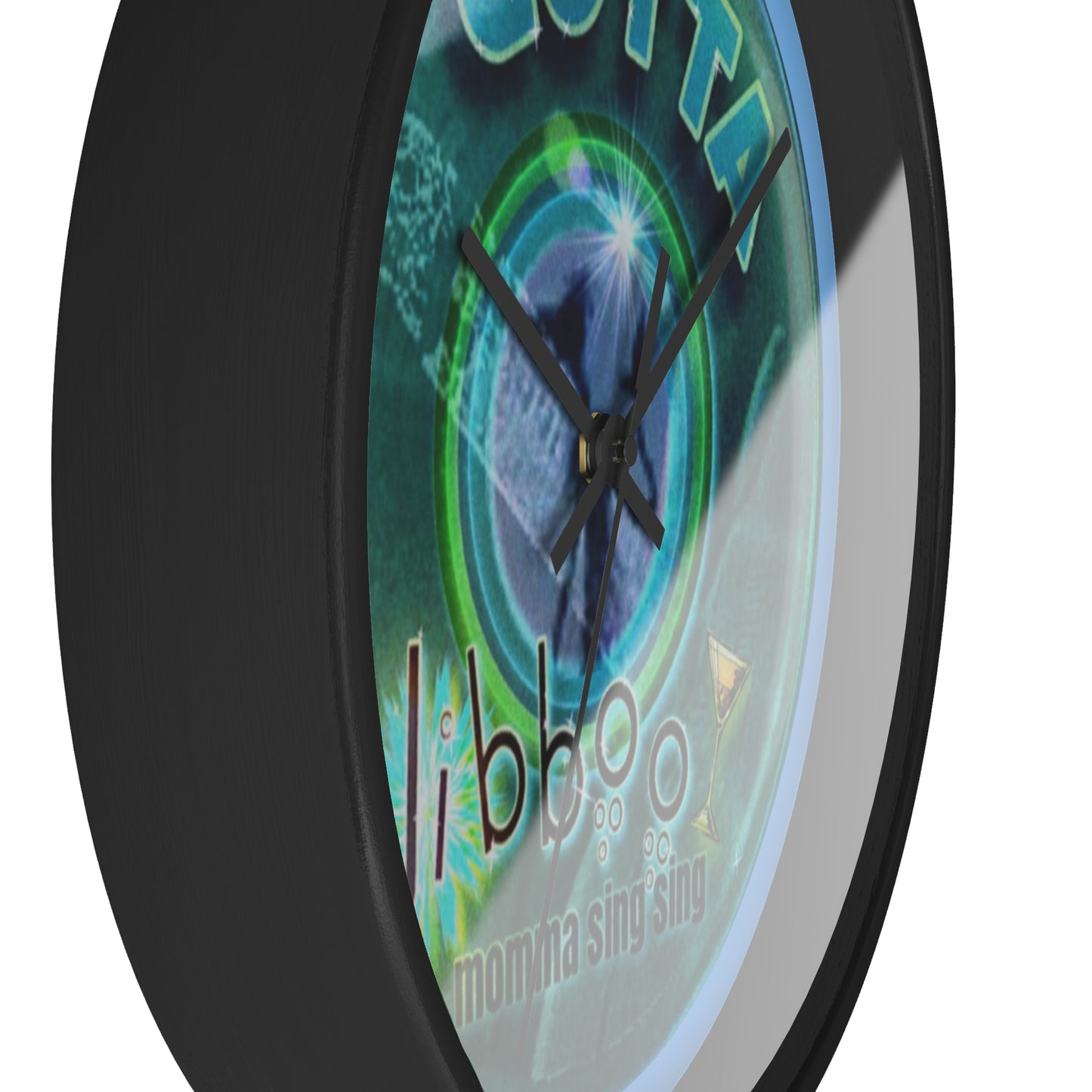 Lumpy Wall Clock - "Gotta Donut Clock?" vivid dark teal donut w/dark blue background