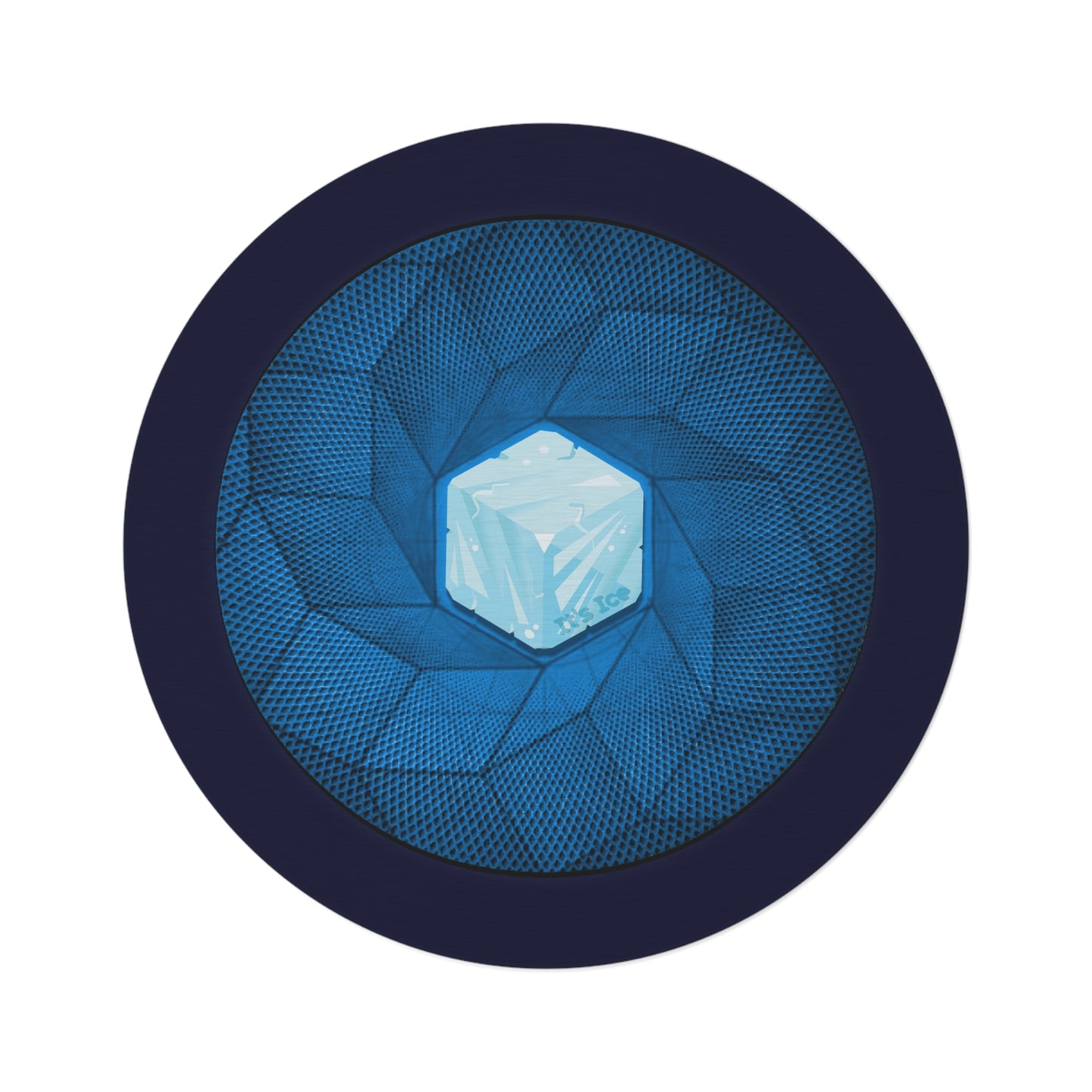 Round Room - 5 ft x 5 ft Lumpy Donut Rug - "It's Ice... Cube's Donut Rug" - cubed blue donut w/dark navy background - variant 2