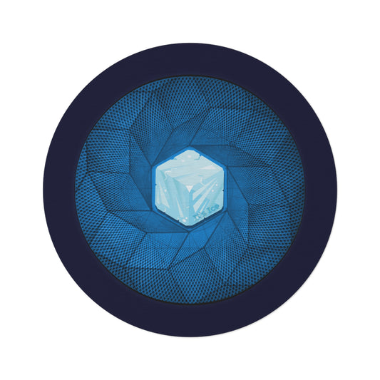 Round Room - 5 ft x 5 ft Lumpy Donut Rug - "It's Ice... Cube's Donut Rug" - cubed blue donut w/dark navy background - variant 2