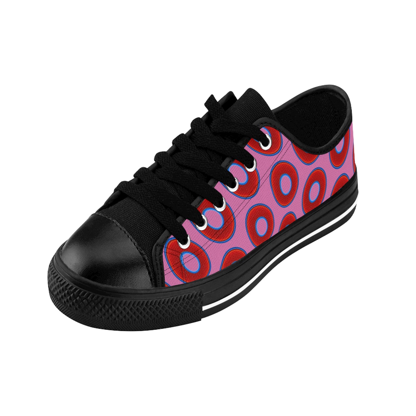 Men's Cushiony Convectors - Low Top - large red vivid donut print w/light pink background