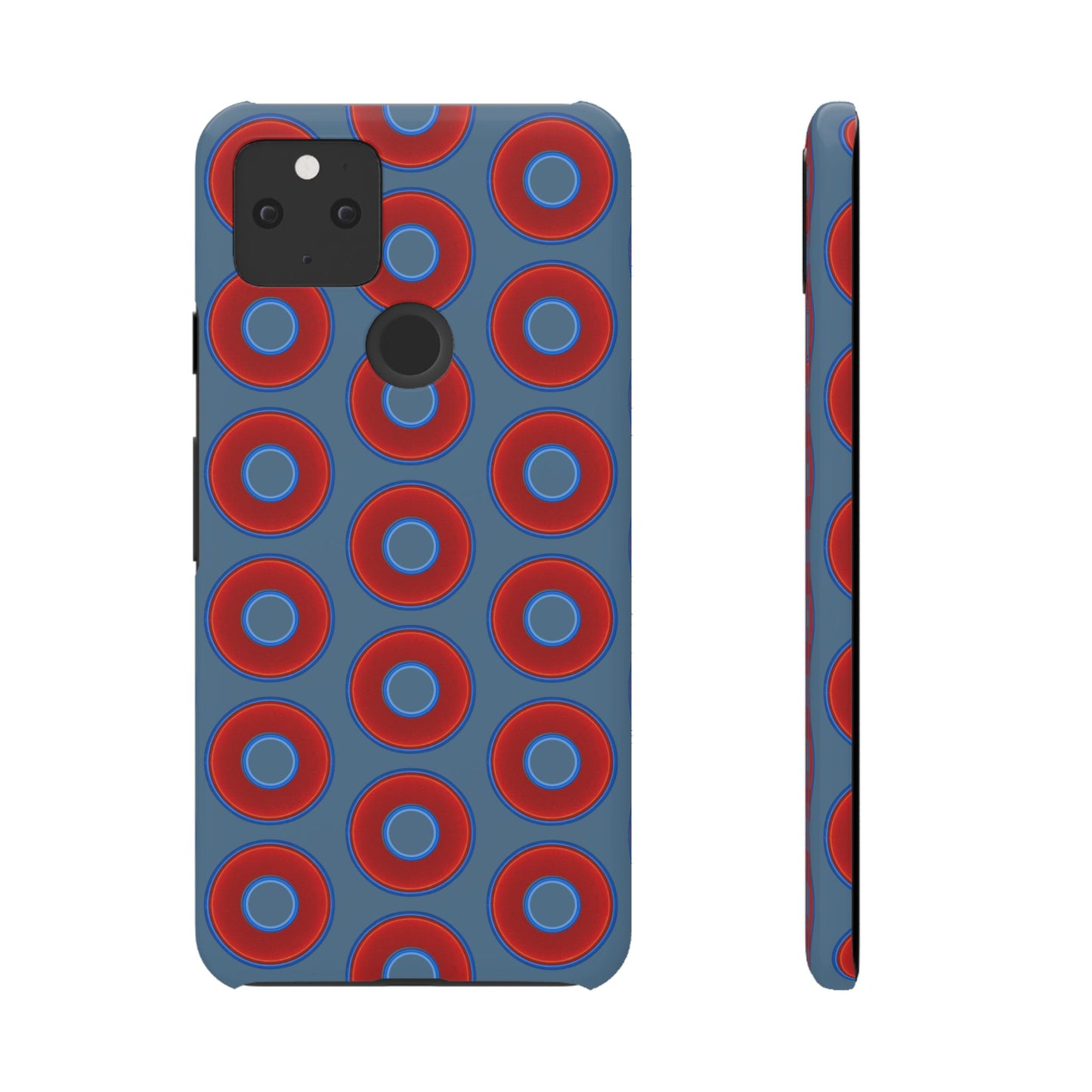 Lumpy Donut Snap Case - red vivid donut print w/steel blue background