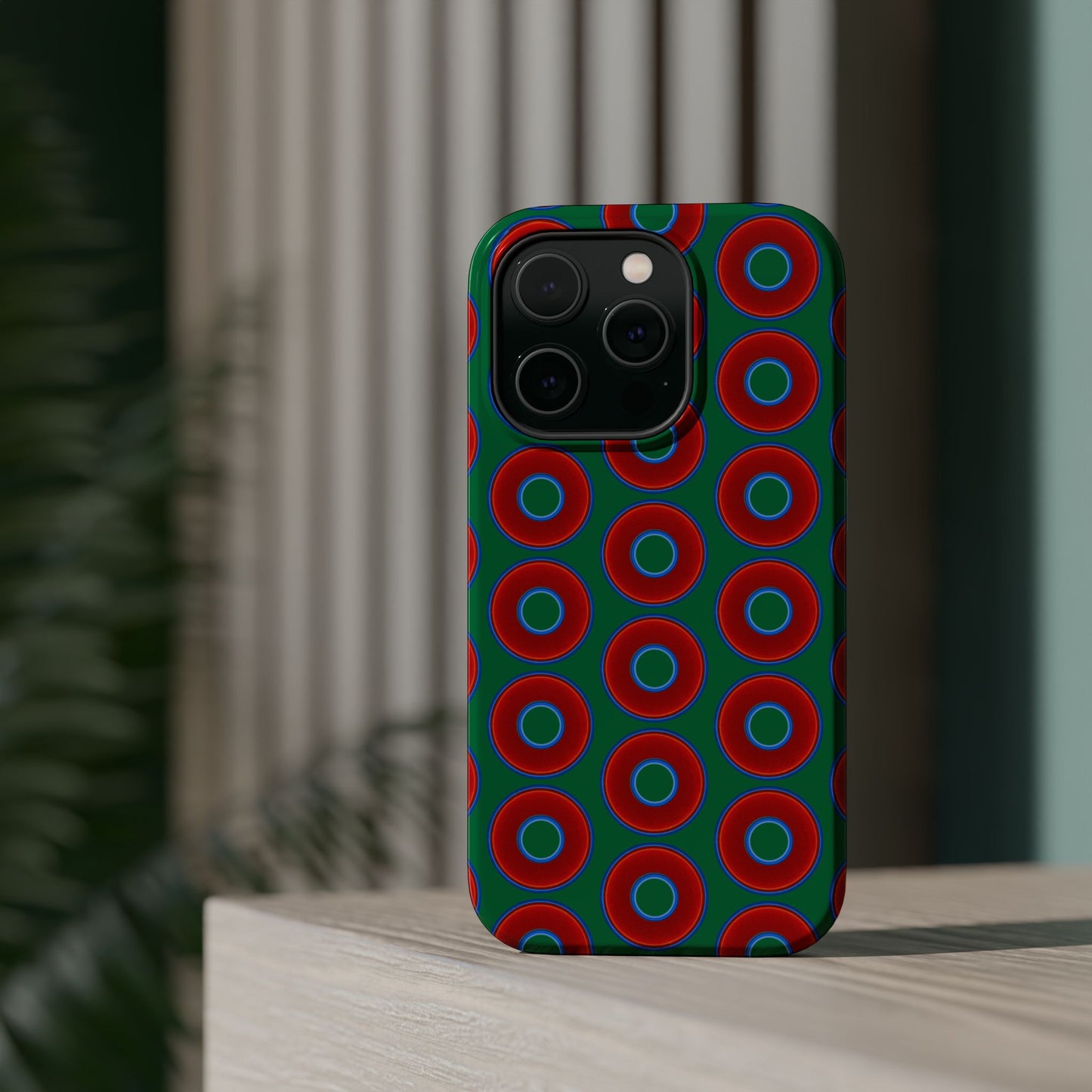 Magnetic Tough Donut Case - red vivid donut print w/green background