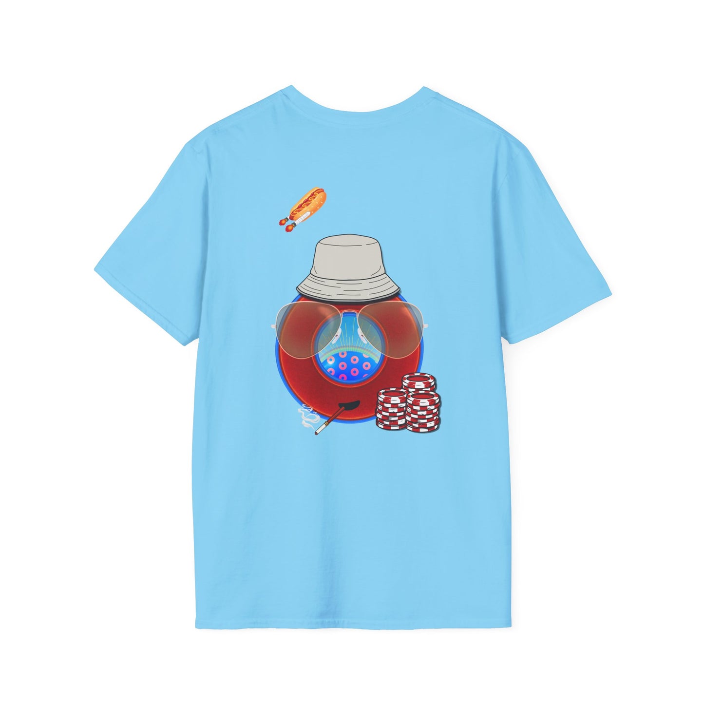 Classic Donut Tee - Unisex Soft-Style - "Gonzo Donut - Fear & Loathing in Gamehendge" -  vivid red donut w/raw dogger - variant 6