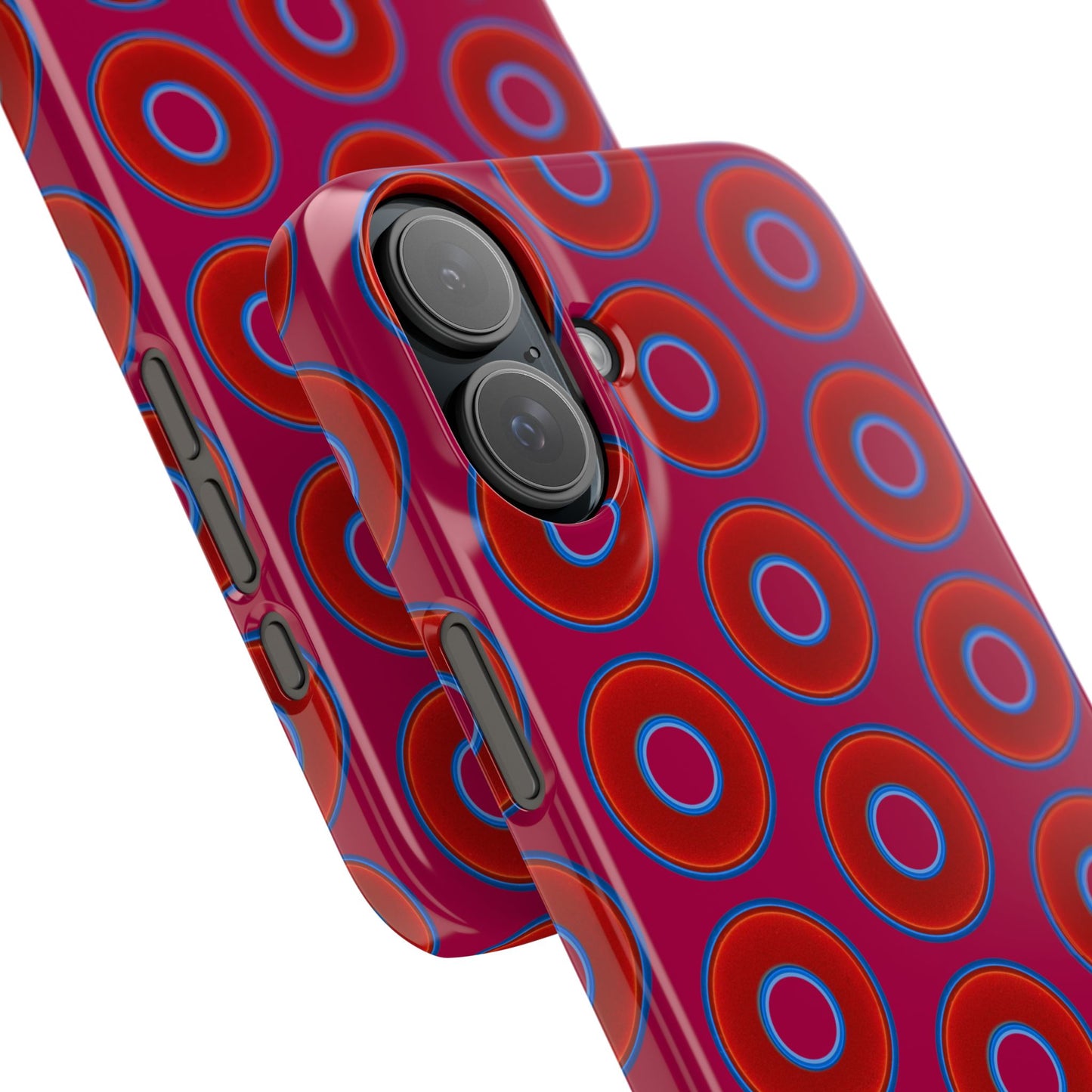 Lumpy Donut Snap Case - red vivid donut print w/dark magenta background