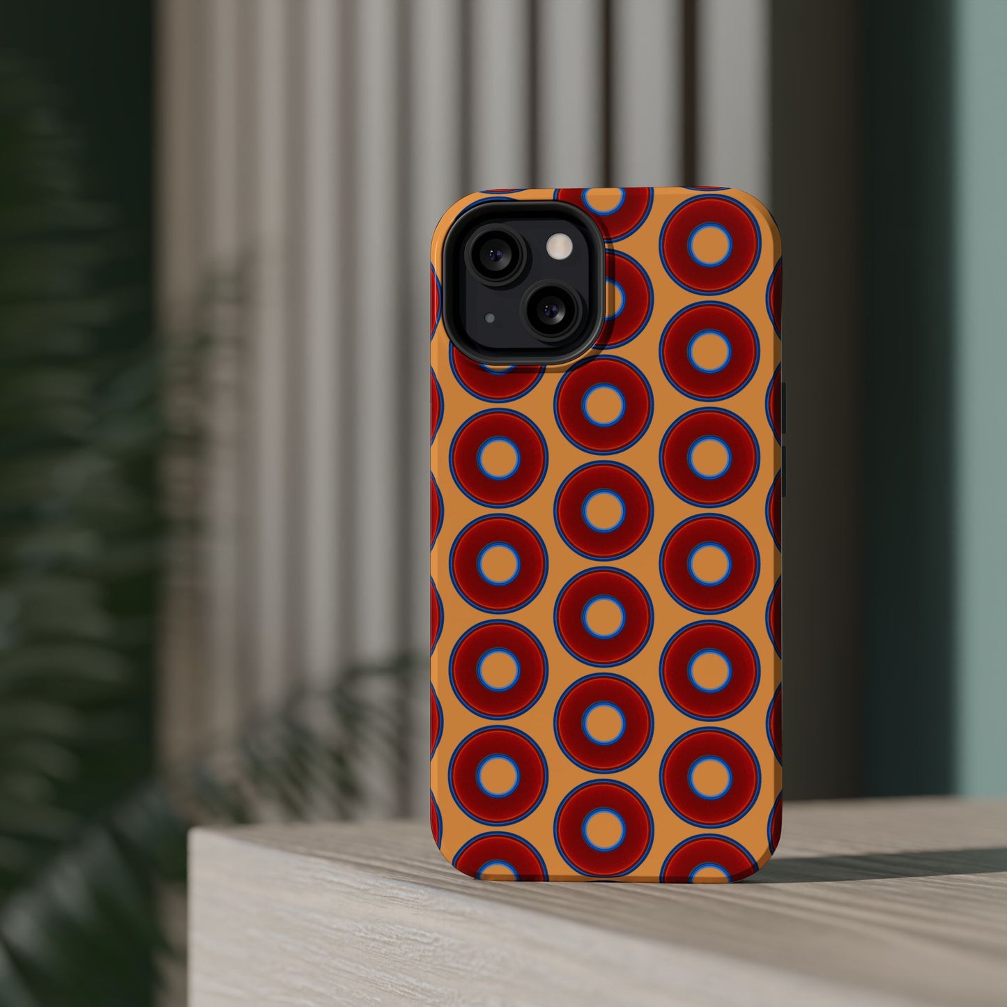 Magnetic Tough Donut Case - red vivid donut print w/creamsicle orange background