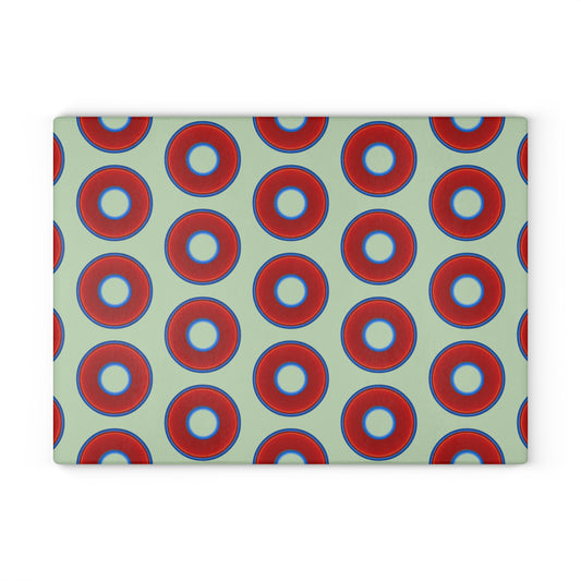 My Friend's Cutting Board - vivid red donuts w/seafoam background