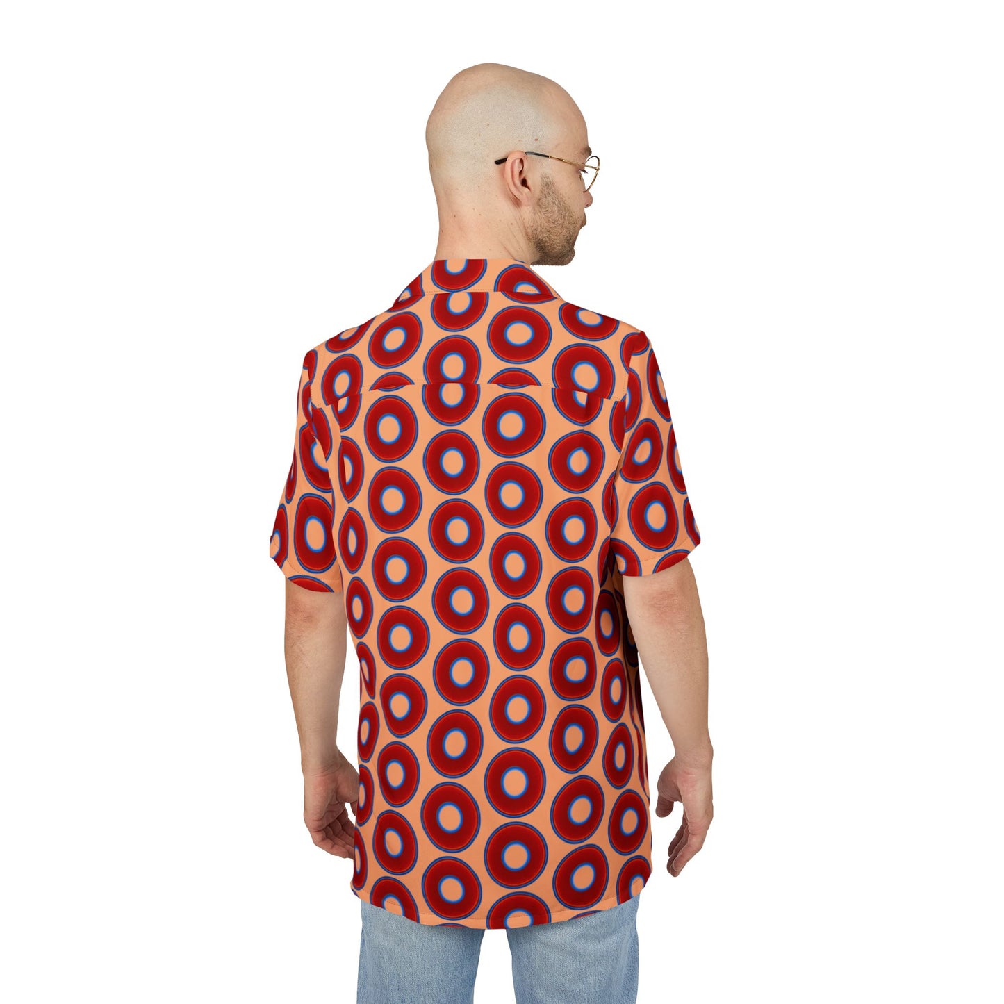 Wilson's 'Epic Hawaiian-Punch' Shirt - vivid red donut print w/peach background [unisex]
