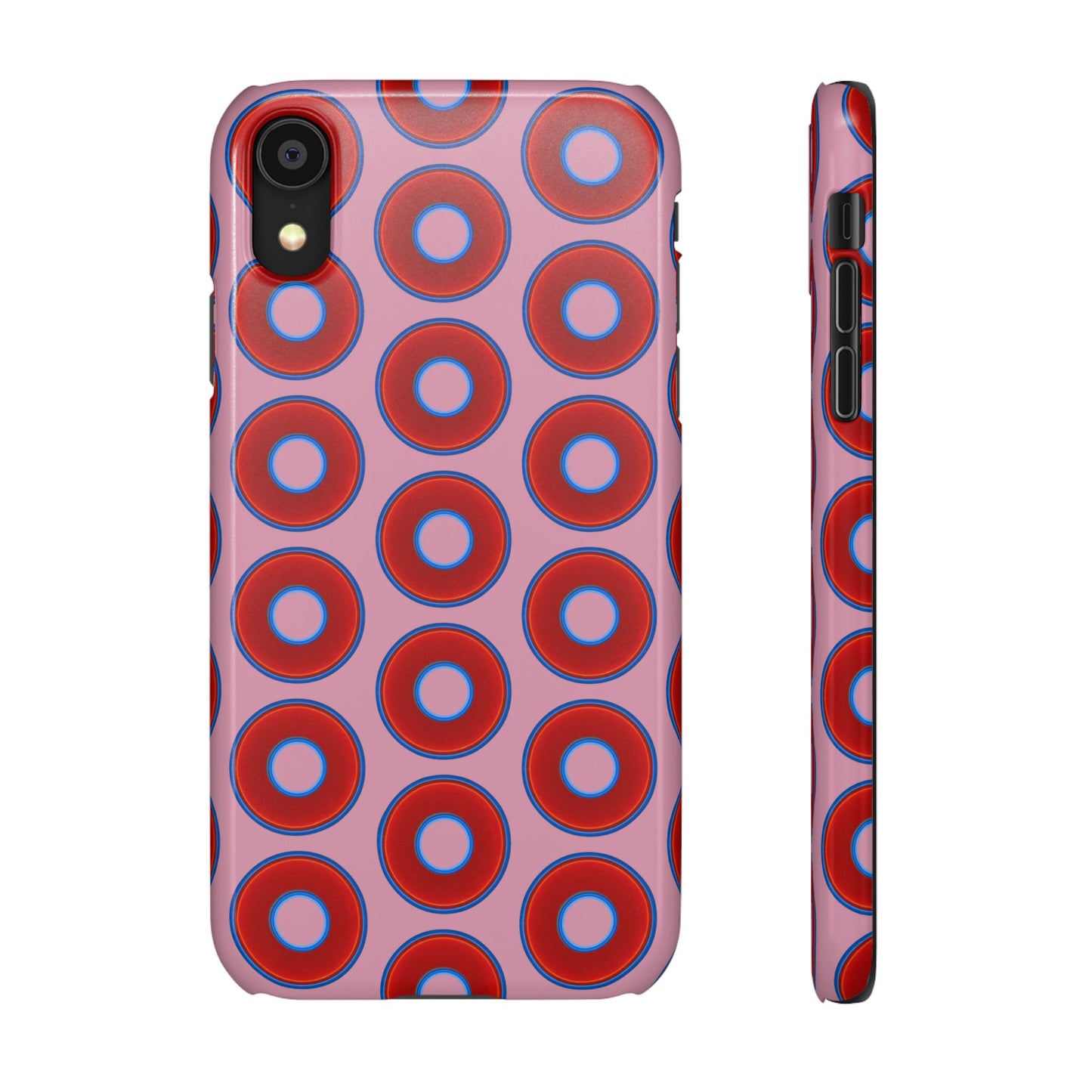 Lumpy Donut Snap Case - red vivid donut print w/pale magenta background