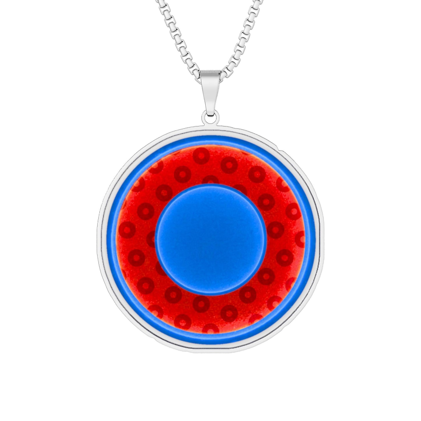 Lump's Heady Donut Necklace - 1" x 1" Stainless Steel Pendant - "Abstract/Plain Paradoxical Donut" - red/blue widemouthed paradox donut
