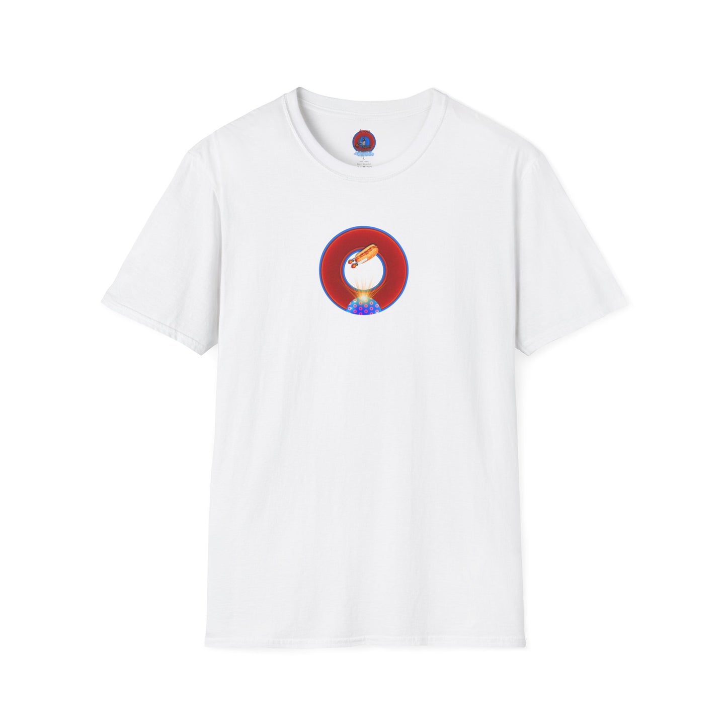 Classic Donut Tee - Unisex Soft-Style - "Viva Las Vegas Donut" -  vivid red donut w/raw dogger - variant 3