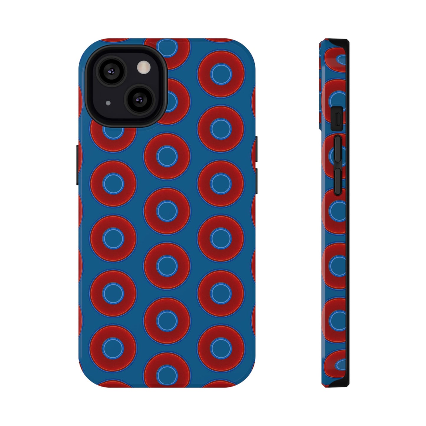 Impact-Resistant Lumpy Donut Case - red vivid donut print w/wavy navy background