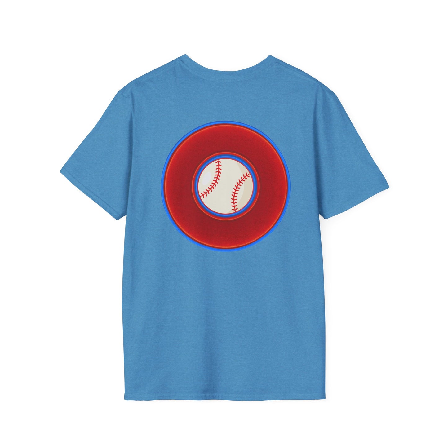 Classic Donut Tee - Unisex Soft-Style - "Phenway Ballpark Donuts" - vivid red/blue donut - variant 4
