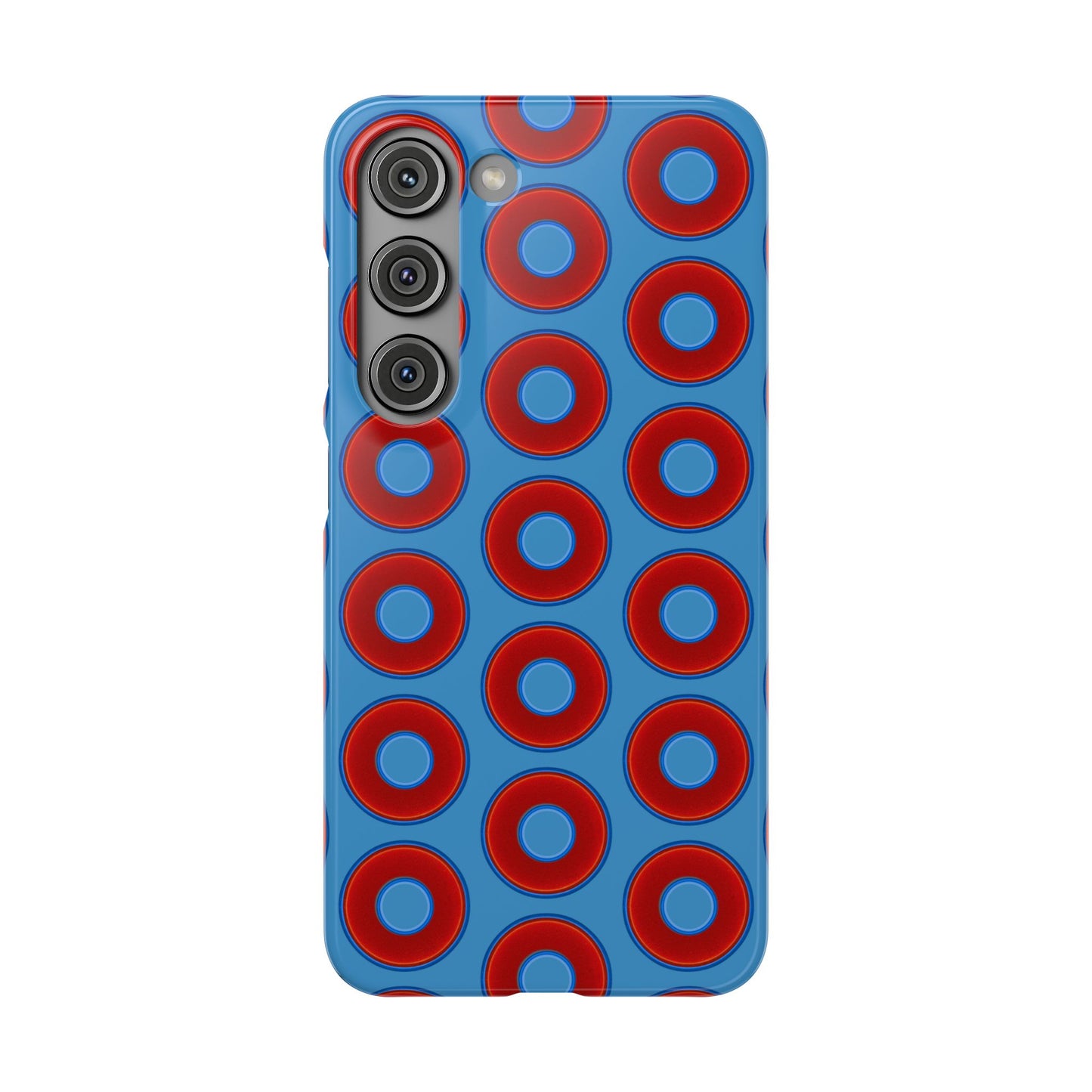 Lumpy Donut Snap Case - red vivid donut print w/light steel blue background