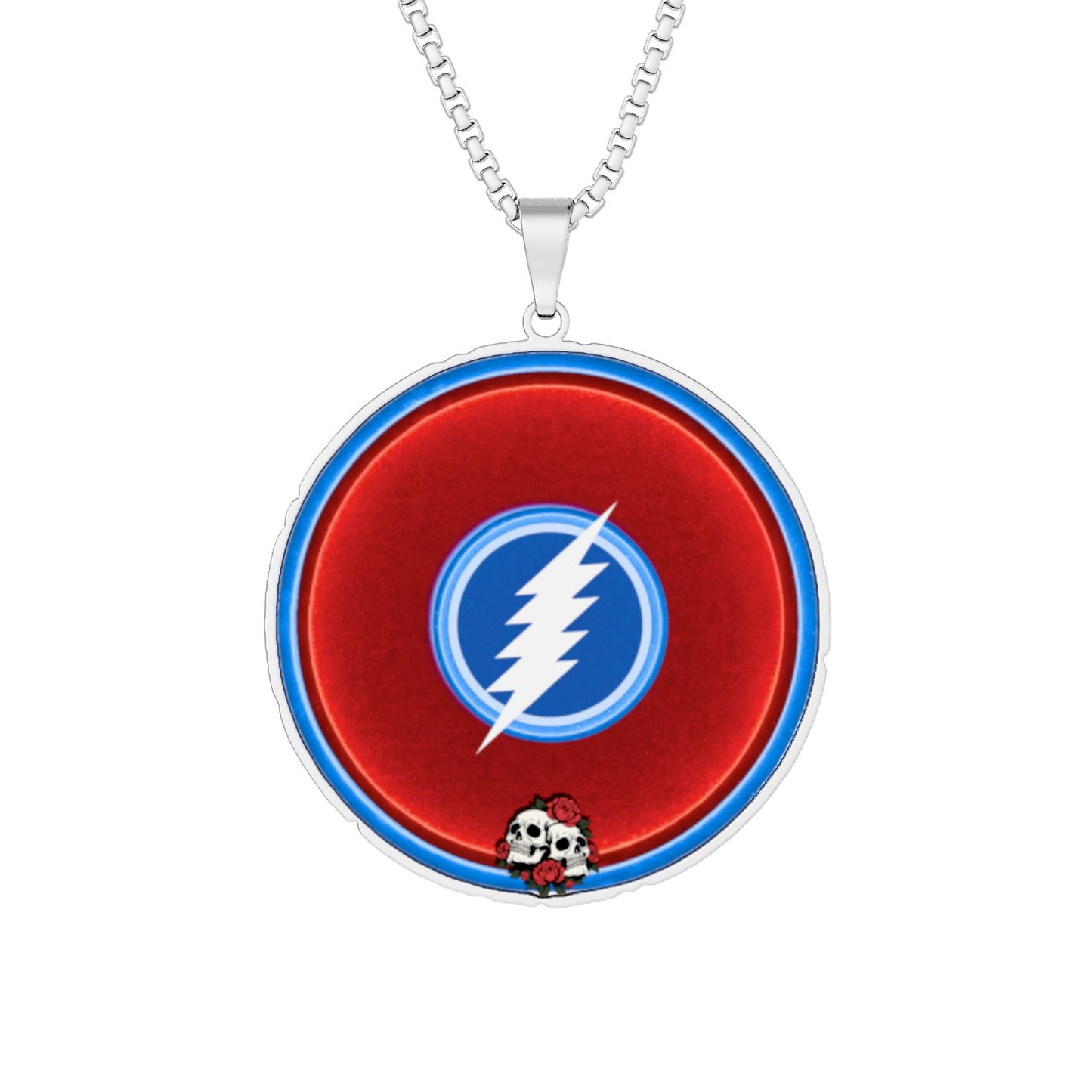 Lump's Heady Donut Necklace - 1" x 1" Stainless Steel Pendant - "The Grateful Donut Pendant" - vivid red/blue donut