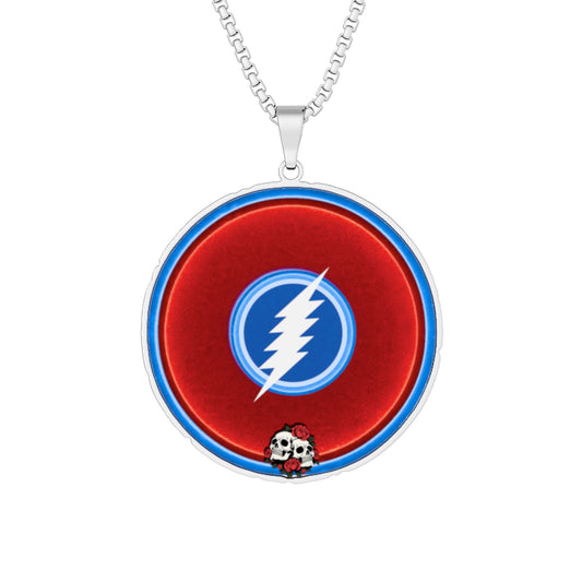 Lump's Heady Donut Necklace - 1" x 1" Stainless Steel Pendant - "The Grateful Donut Pendant" - vivid red/blue donut