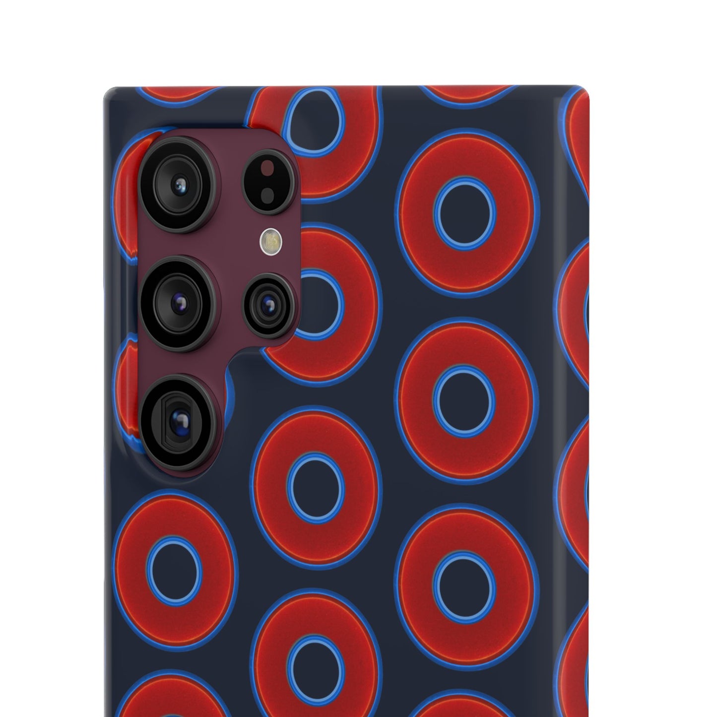 Lumpy Donut Snap Case - red vivid donut print w/midnight teal blue background