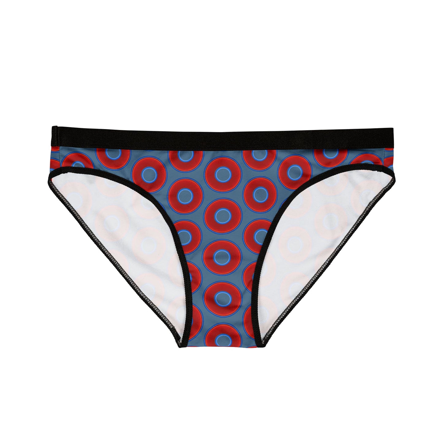 Lumpy Donut Underwear - vivid red donut print w/steel blue background