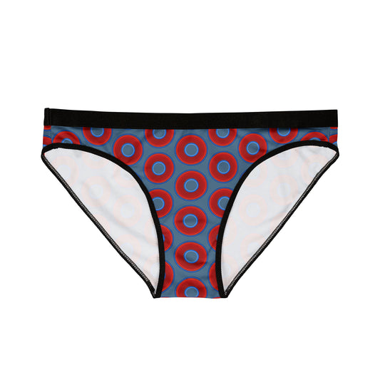 Lumpy Donut Underwear - vivid red donut print w/steel blue background