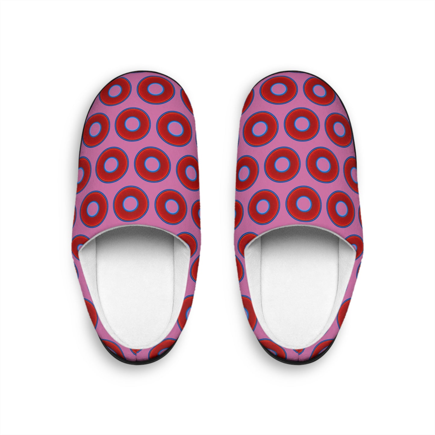 Men's Lumpy Slippers - red vivid donut print w/pink background