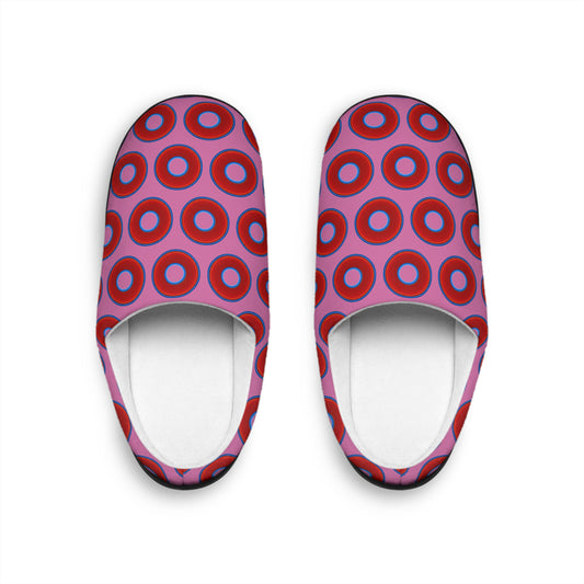 Men's Lumpy Slippers - red vivid donut print w/pink background