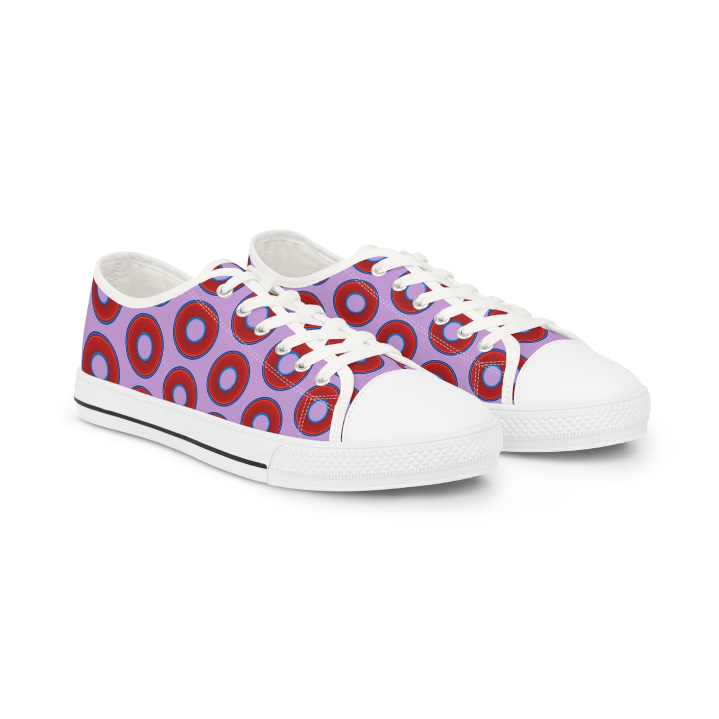 Men's - Low Top Chuck Taylors - large vivid red donut print w/wisteria purple background