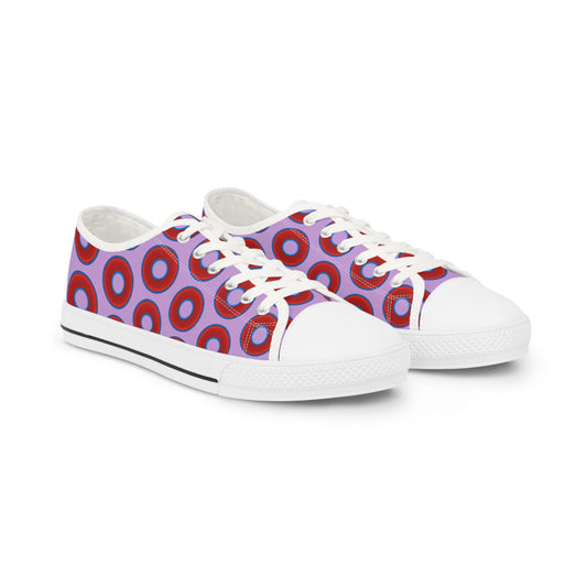 Men's - Low Top Chuck Taylors - large vivid red donut print w/wisteria purple background