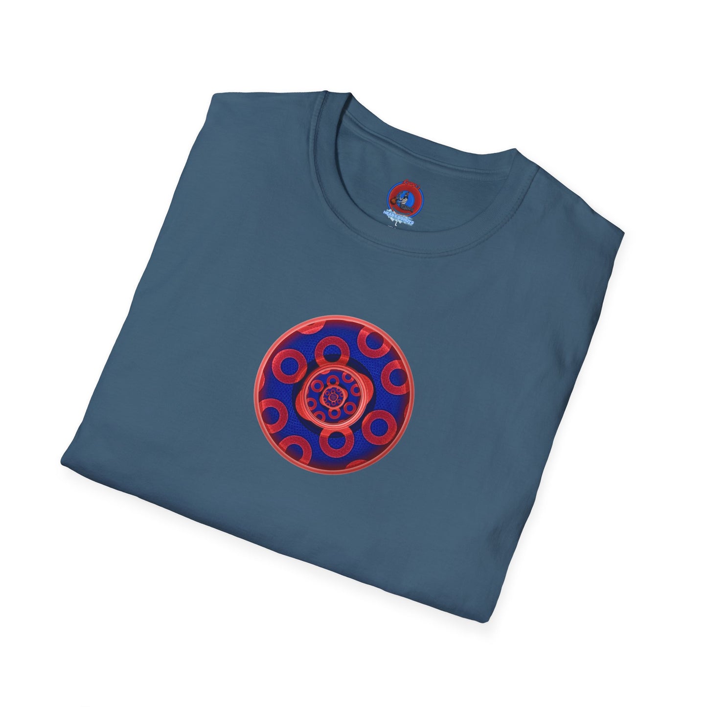 Classic Donut Tee - Unisex Soft-Style - "Kaleidoscope Abyss of Donut" - paradoxical print - variant 2 - series 1.0 - donut vortex - red/blue