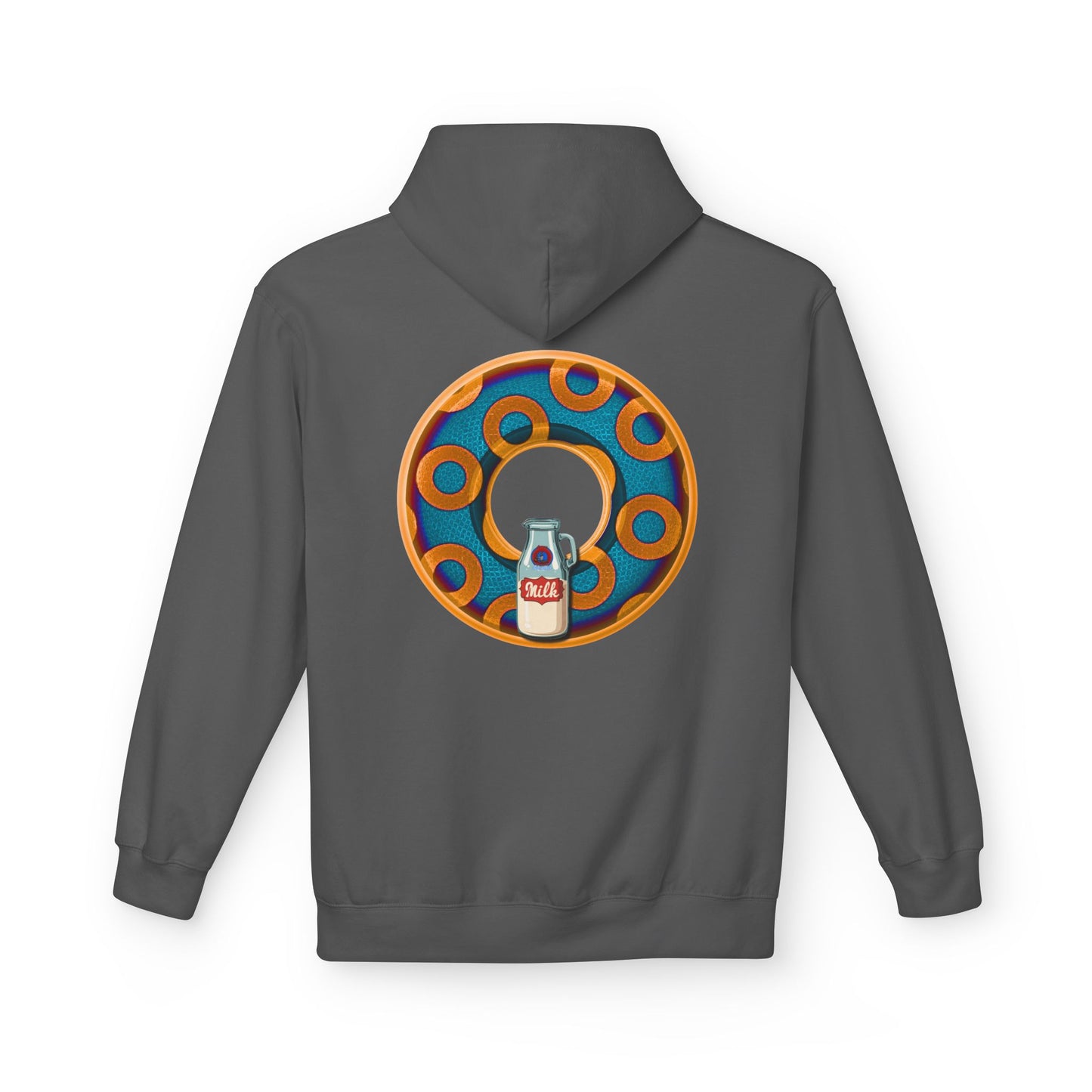 Fleece Harry Hoodies [Midweight Soft-style] - "Wooked Cream Dairy - YEMSG Donut" - blue/orange rustic paradox donut - variant 4