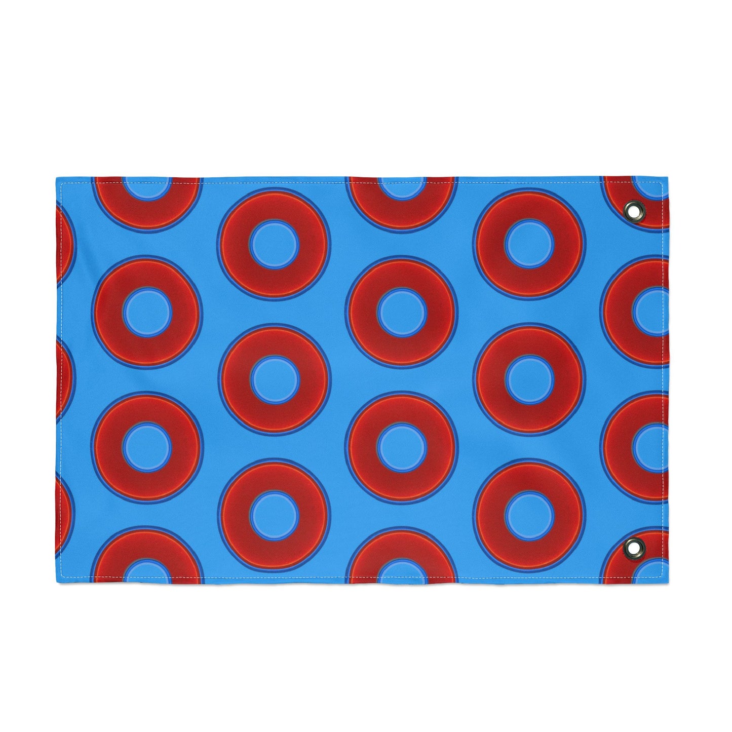Lumpy Flagpole Sitters - Donut Flags [12" x 18"] - red vivid donut print w/sky royal blue background