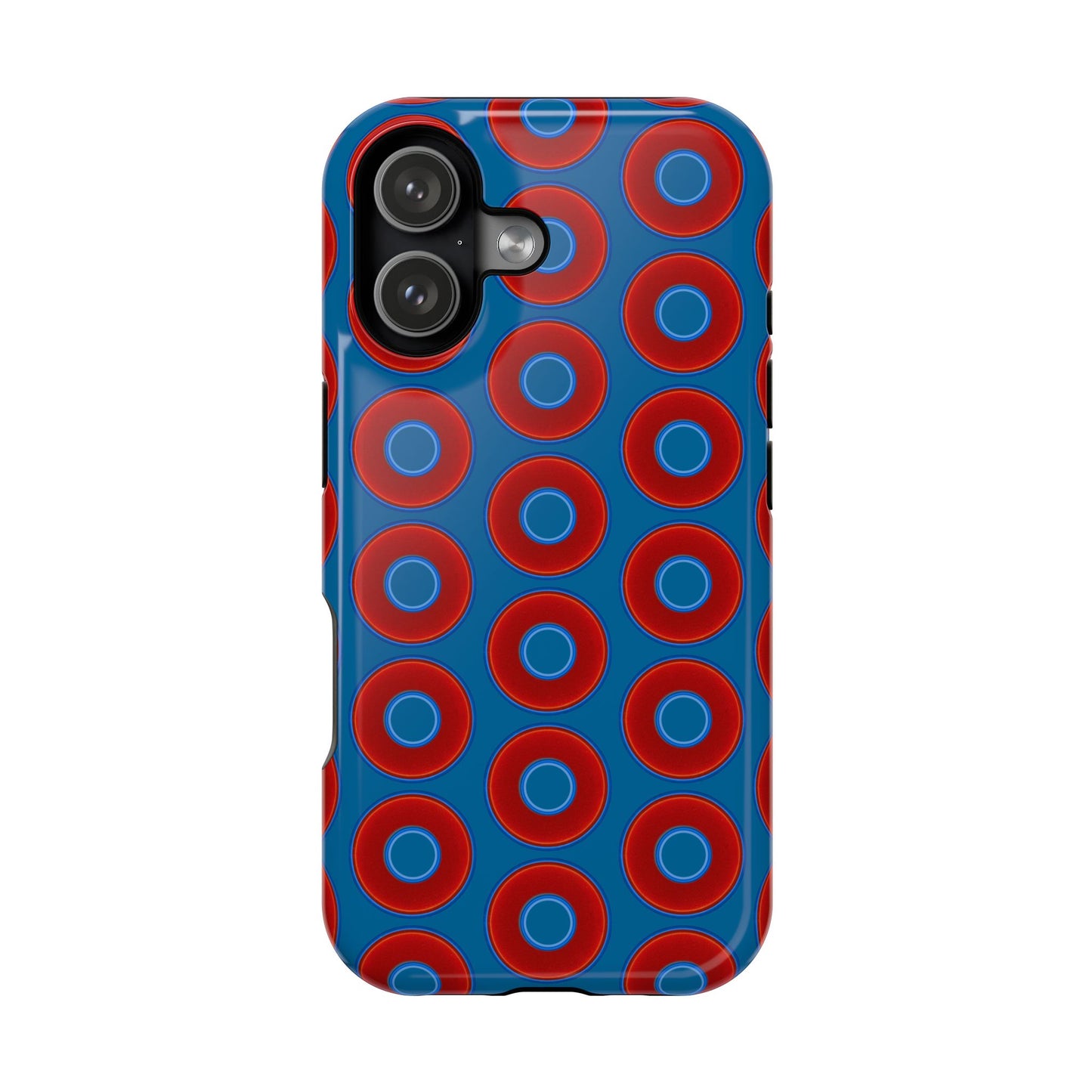 Magnetic Tough Donut Case - red vivid donut print w/wavy navy blue background